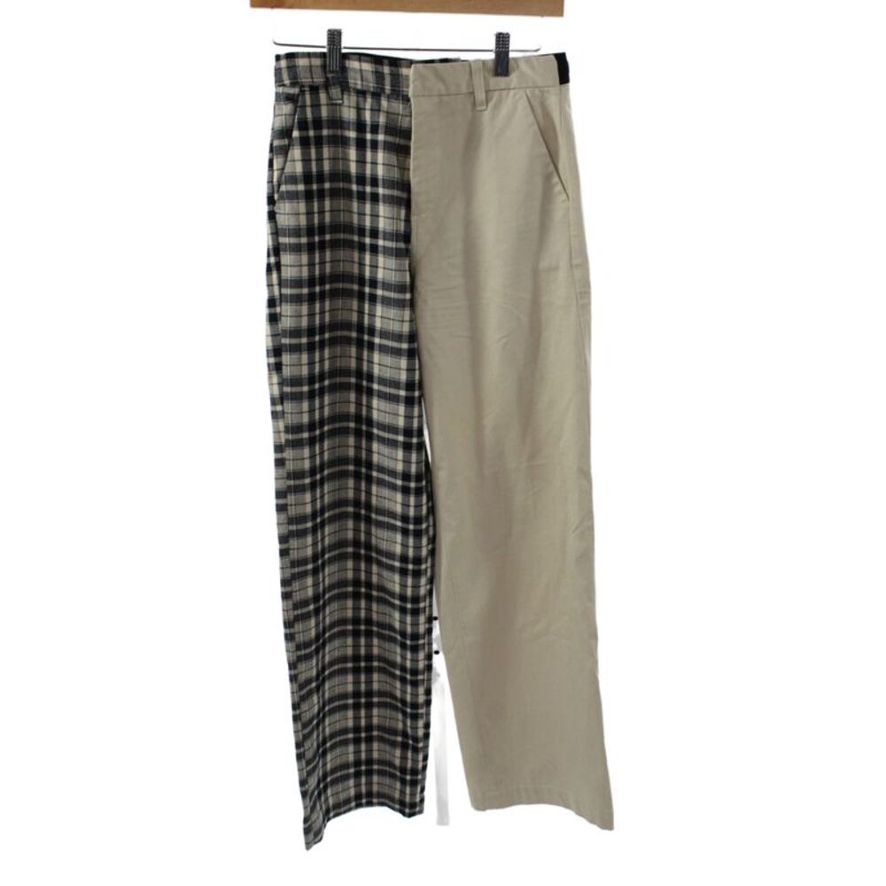 Blue Revival Women Chino Pants Beige Plaid 100% Cotton Button Inseam 31 Size 25